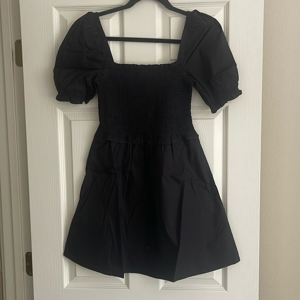 French Connection Black Mini Dress with Puff Sleeves